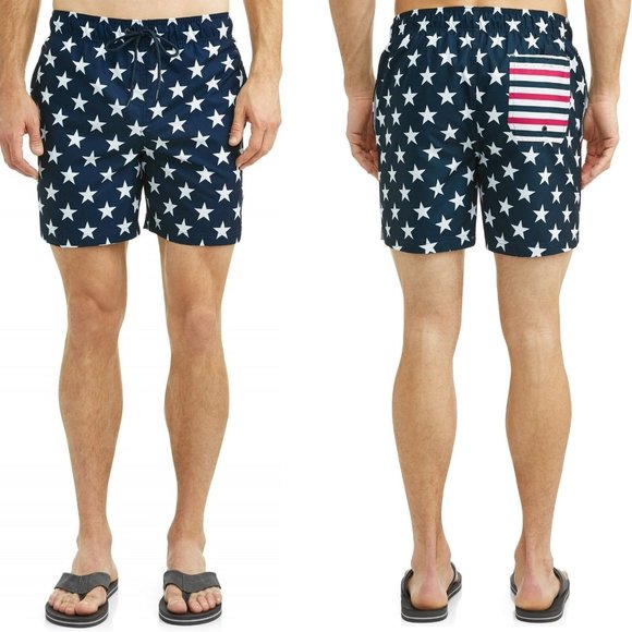 Mens George STARS & STRIPES 6" Novelty Swim Trunks Size Large  XXL 4th July NWT - Picture 1 of 4